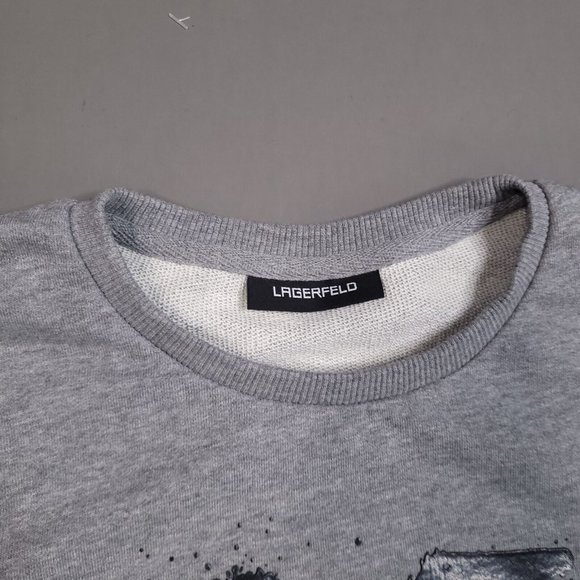 Karl Lagerfeld Big Logo Crew Neck Ribbed Sweatshirt Designer Preppy Large - Picture 4 of 9